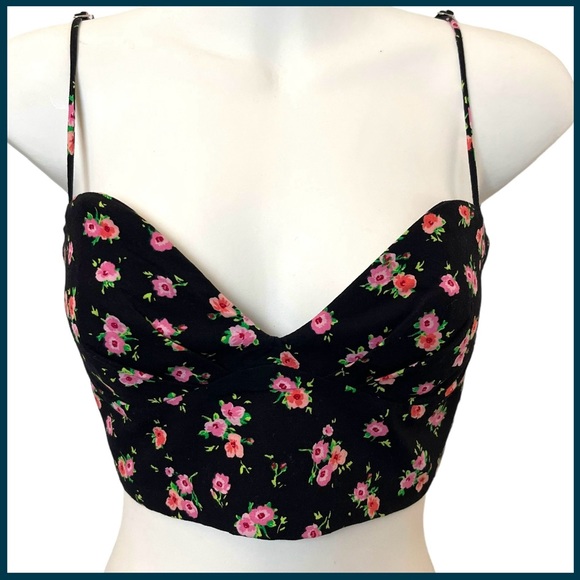 NWOT Zara Black/Pink Floral Corset Crop Top (S) - Picture 3 of 13
